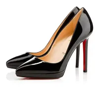 Varumärke pumpar hög häl skor bröllopssko äkta läder sexig spetsiga tår kvinnor naken svart patent läder 8 10 12 cm storlek 34-44