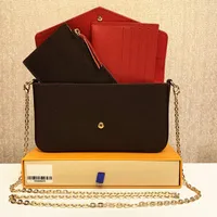 Felicie Pochette Bag clássica Couro genuíno 3 PCs Conjunto de embreagem Carteira de luxo Sacos de ombro de luxo de luxo