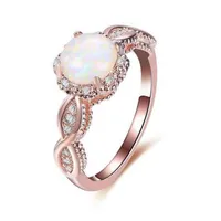 Boako Elegant Rainbow Opal Ring Fashion White CZ 웨딩 쥬얼리 로즈 골드 로즈 골드 가득한 약속 반지 anillos297i