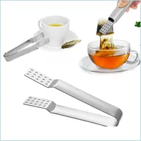 Coffee Tea Tools Metal Spoon Mini Sugar Clip Tea Leaf Strainer Reusable Stainless Steel Bag Tongs Teabag Squeezer Holder Grip 100Pcs Dh4Re
