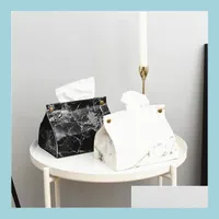 Tissue Boxes Napkins Chic Tissue Case Box Container Pu Leather Marble Pattern Home Car Towel Napkin Papers Bag Holder Pouch Table De Dhjr3