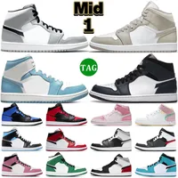 Jumpman 1 1s Mid Basketball Shoes Men Women Linen Light Smoke Grey Digital Pink UNC Mystic Armory Navy Bred Mens Trainers Sports Sneakers With Box