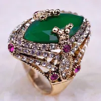 Wedding Rings Very Good Quality Green Emerald Anel Ouro Colar Femininos Vintage Turkish Accessories Fine Women Joias Aneis