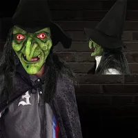 Decorazione della festa Halloween Old Witch Mask con capelli e cappello Creepy Scary Clown Hag Cosplay Maschere realistiche Maschere donne Proppetti di costume 220914