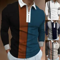 남자 티셔츠 긴 소매 셔츠 남성 의류 의류는 칼라 셔츠 가을 화려 함 남성 의류 캐주얼 지퍼 넥 tshir282n