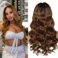 100% brésilien Vierge Body Body Wave Lace Frontal Wigs Guleslesless 2 TONES ombre Human Hair Lace Wig 4x4 Fermeure Perruques Brown 13x4 Lace Front Perruques Full Head Fabriqué