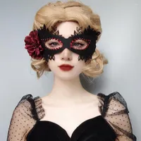 Party Masks Halloween Game Black Masquerade met oefening en bloemenmasker Half Face Princess volwassen Eyemasker PO Prop kostuumaccessoires