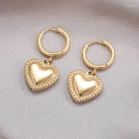 Hoop Earrings Vintage Simple Heart-Shaped Stainless Steel For Woman Gold Color Pendant Piercing Fashion Wedding Jewelry