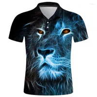 Polos masculinos 3D Camuflagem Animal Sorto Men camisas camisas de rua Camisa de leão de manga curta Tornes de manga curta