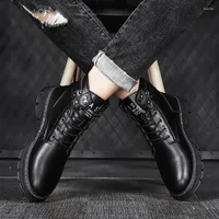 Boots Casual Leather High Top Men Chaussures 2022 Tops de mode Round Fit Botas de Trabajo Hombre