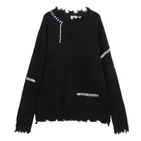 Sweaters de hombres de gran tamaño Hombres desgarrados de estilo angustiado pareja de tejido de punto otoño harajuku vintage negro unisex tops 220913