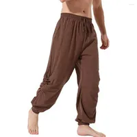 Pantaloni da uomo Le pieghe a vita elastica lunghe casual allacciati pantaloni sciolti sportivi streetwear