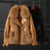 Womens Down Down Parkas Genuine Leather Sheepskin Leather Casal Down Lining Fur Integrated Coat for Women 220914