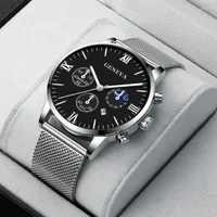 ساعة Wristwatches Top Men Men Tailendar Watches Geneva Stainless Steel Mesh Quartz Watch Women Casual Wrist Relgio Maschulino