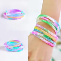 Charm Bracelets 10PCS Child Luminous Silicone Bracelet Candy-Colored Letters Movement Fashion Printing Rubber Wrist Strap Baby Jewelry