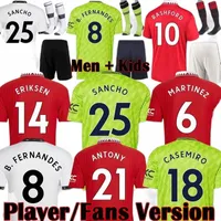 22 23 Antony Casemiro Martinez Eriksen Soccer Jersey Rashford 2022 2023 Sancho Cavani B. Fernandes Fred Manchesters Mans UTDS Kit de camisa de futebol
