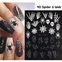 False Nails 5d Halloween Nail Art Stickers Spider Web Horror Eyes Face Pumpkin Decals präglade mönster Sliders Foils Manicure Trstz-5d