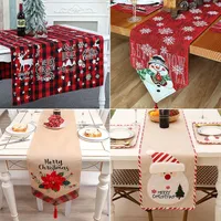 Table Runner Christmas Runners Red Black Stripe cloths Wedding Theme Party Cover Year Xmas Decor 220914