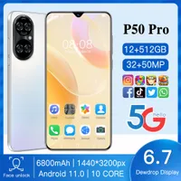 P50 PRO cell phones 7.3 inch HD android phone SmartPhone show 12GB RAM 512 ROM mtk6889 6800MA Camera 32MP 50MP 5G Dual SIM Dual Standby
