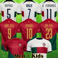 2022 كأس العالم Joao Felix Portuguese Soccer Jersey Sanches Ruben Neves Football Shert Bernardo Bruno Fernandes Camisa de Futebol Men Kids Kits 999 111