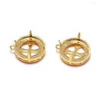 Charms Round Ohrring Gold Plated Messing Anhängerscheibe für Natursteinperlen Perlen 13,5x11.9mm Schmuck Halskette 2PCS