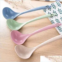 Cooking Utensils 4 Colors Tableware Wheat St Rice Ladle Long Handle Soup Spoon Meal Dinner Scoops Kitchen Supplies Cooking Tool Drop Dhfwa