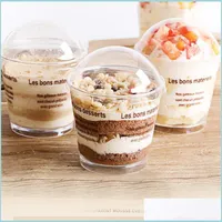 Cupcake 200 ml Transparent Tiramisu Ice Cream Cup Plastic Mousse Cake engångsgelé med ER Pudding Dessert Set Party Supplies Dro Dhkch