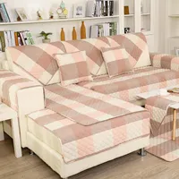 의자 덮개 Wliarleo Mediterranean Sofa Towel Universal Cotton Shaped Cover 안티 슬립 패브릭 격자 무늬 좌석 슬립 코버 Capa