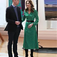Casual Dresses Kate Middleton Fashion Women&#039;s Spring Autumn High Quality Party Vintage Elegant Chic Gentlewoman Green Dot Mid170m