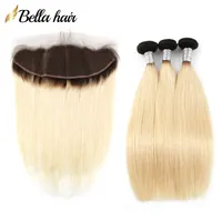 Blond ombre hårbuntar med spets frontal 13x4 brasiliansk jungfru hår silkeslen rak dubbel inslag i utdragen 1b/#613