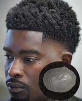 Mänskligt hår Toupee för svarta män 4mm afro curl hårstycke manliga peruker andningsbara spetsmono bas hållbar tunn pu -bas