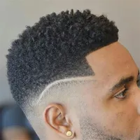 Mänskligt hår Toupee ersättning för svarta män 4mm Afro Curl Hairpiece Manliga peruker andas spetsmono bas Hållbar tunn PU -bas
