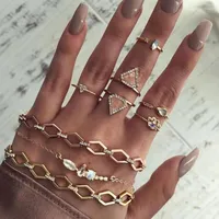 Necklace Earrings Set Exquisite Women Rings Bracelets Rhombus Shape Water Drop Crown Gem Knuckle Gold Ring Retro Valentine Gift Jewelry