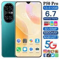 P50 PRO cell phones 7.3 inch HD android phone SmartPhones show 12GB RAM 512 ROM mtk6889 6800MA Camera 32MP 50MP 5G Dual SIM Dual Standby 10 Deca Core T-mobile