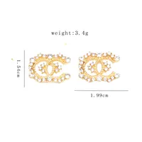 15Style 18K Gold Plated Luxury Brand Designers Double Letters Stud Clip Chain Geometric Famous Women 925 Silver Crystal Rhinestone Earring Wedding Party Jewerlry