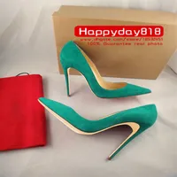 Плата за новый стиль сексуальная леди зеленый пункт ноги на высоких каблуках ботинок для ботинок насосы 120 мм 100 мм подлинная кожа поставляется с пылевидной сумкой A291D