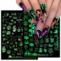 Nail Stickers 1PCS Glowing Year Halloween Art Sticker Luminous 3D Adhesive Slider Christmas Manicure Decal Decorations LACY046-054