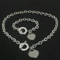 Lyxdesigner Sterling Silver Heart Bangle Halsband Lägg till armband Set Shape Original Fashion Classic Armband Women Jewelry Gift With Box