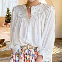 Frauenblusen Boho inspirierte Büro Frau Einfache Mode weiße Bluse Frauen 2022 Shirt V-Ausschnitt Pintucked Details Tops