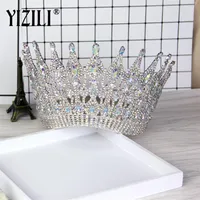 Yizili New Luxury Big European Bride Wedding Crown Gorgeous Crystal Large Round Queen Crown Wedding Hair Accessories C021 2102033287