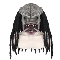 Party Masks Predator Mask with Polyester Weaving Braids Horrific Monster Latex Headgear Halloween Costume Party Cosplay Prop 220915