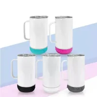 US warehouse 14oz Sublimation Blank Speaker Tumbler With Handle 5 Color Straight Stainless Steel Bluetooth Water Bottle Outdoor Portable Cup B6