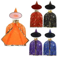 Cosplay Kids Witch Halloween Costuums Wizard Cloak Cape With Pointed Hat Set Anime Carnival Party Girls Boys tovenaar outfit Y