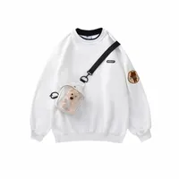 men Hoodie Sweatshirt Men Harajuku O Neck Pullover with Bear Bag Spring Autumn Long Sleeves Sweatshirts Unisex Tops 63Es#