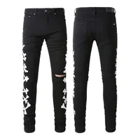 Мужские джинсы для мужчин скинни -джинсы дизайнерские брюки Rip Slim Fit с костями черные байкерские джинсовые джинсовые мотоциклевые мотоцикле