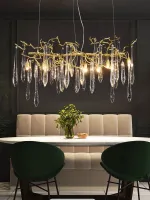 Creative Tree Branch Lamp Long Copper Chandelier For Dining Room Restaurant Crystal Kitchen Island Decorative Lighting Fixture