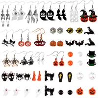 Otros suministros para fiestas de eventos 32 pares Pendientes de tachuelas de Halloween conjuntos de calabaza Spider Web Ghost Drop Bat Cat Witch Jewelry 220914