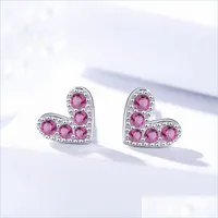 Stud S999 Sterling Sier Micro Diamond Earrings Studs Love Heart Shape Sweet Girlfriend Valentines Day Gifts Jewelry Drop D Luckyhxshop Dhrrm