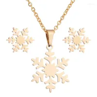 Necklace Earrings Set Stainless Steel Stud Women Lover's Snowflake Gold Silver Color Pendant Charm Engagement Findings