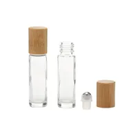 5 ml ätherisches Öl Diffusor Clear Glass Roll auf Flasche mit natürlicher Bambuskappe Edelstahlrollenkugel